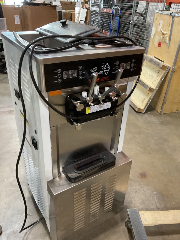 Photo 1 of **FOR PARTS ONLY NON-FUNCTIONAL** VEVOR Commercial Ice Cream Machine, 34-44 L/H Yield, 3400W 3-Flavor Freestanding Soft Serve Ice Cream Maker, 2 x 9L Stainless Steel Hopper, LED Panel Allows Single Cylinder Use Overnight Refrigeration