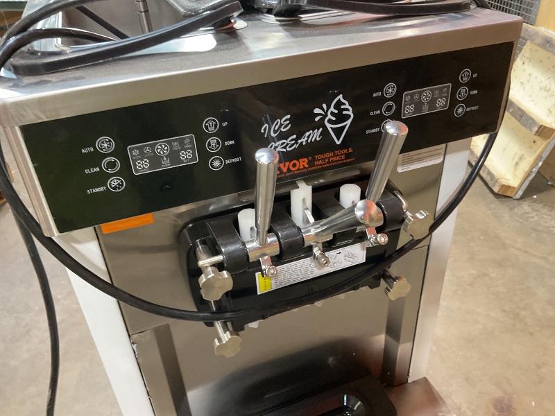 Photo 1 of **FOR PARTS ONLY NON-FUNCTIONAL** VEVOR Commercial Ice Cream Machine, 34-44 L/H Yield, 3400W 3-Flavor Freestanding Soft Serve Ice Cream Maker, 2 x 9L Stainless Steel Hopper, LED Panel Allows Single Cylinder Use Overnight Refrigeration