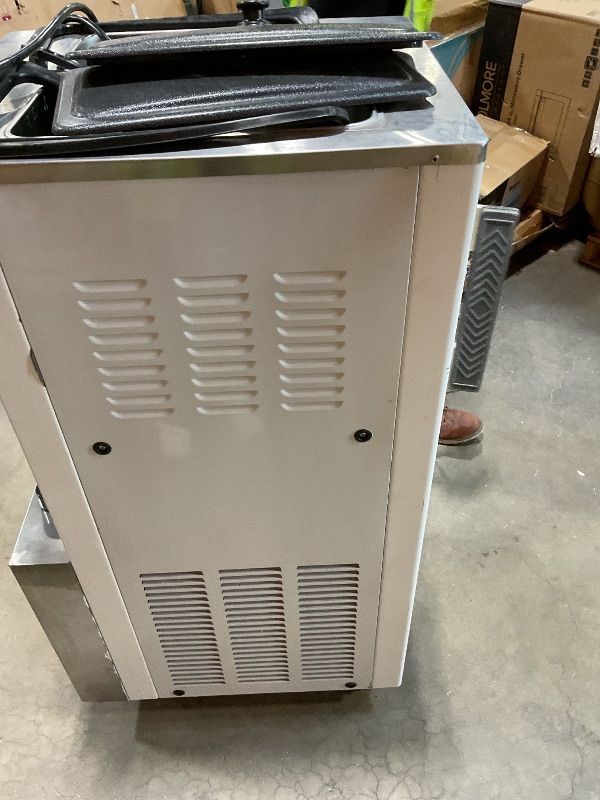 Photo 1 of **FOR PARTS ONLY NON-FUNCTIONAL** VEVOR Commercial Ice Cream Machine, 34-44 L/H Yield, 3400W 3-Flavor Freestanding Soft Serve Ice Cream Maker, 2 x 9L Stainless Steel Hopper, LED Panel Allows Single Cylinder Use Overnight Refrigeration