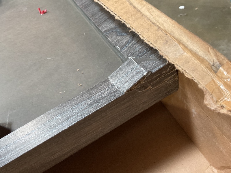 Photo 1 of **CORNER IS CRACKED AND CHIPPED**Roundhill Furniture Athens Contemporary Replicated Wood Shelf Coffee Table in Charcoal Finish