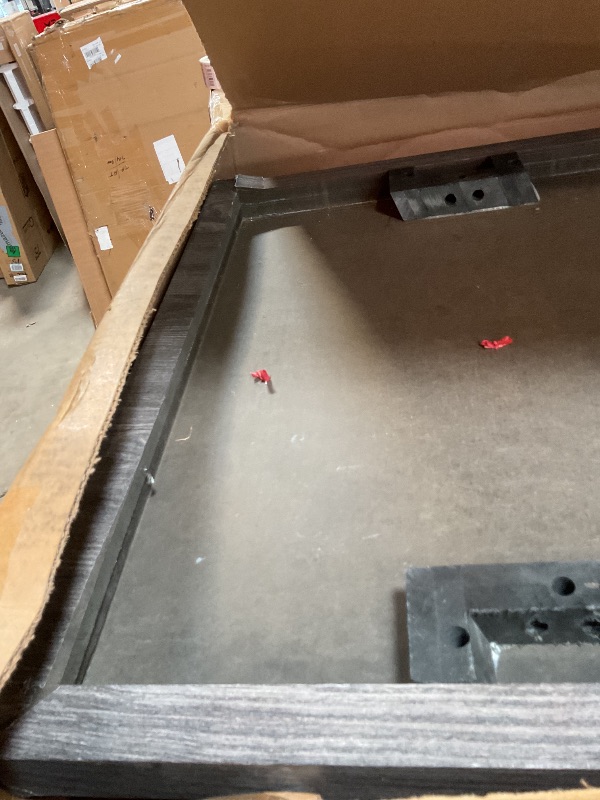 Photo 1 of **CORNER IS CRACKED AND CHIPPED**Roundhill Furniture Athens Contemporary Replicated Wood Shelf Coffee Table in Charcoal Finish