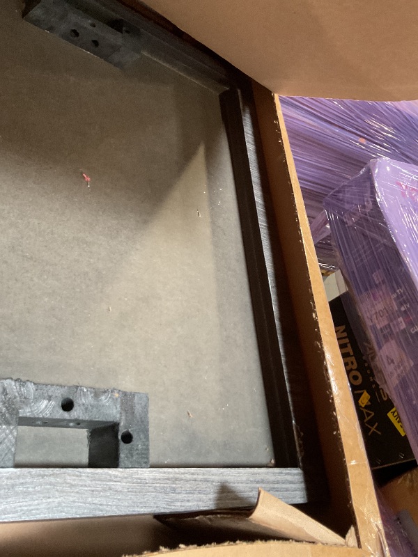 Photo 1 of **CORNER IS CRACKED AND CHIPPED**Roundhill Furniture Athens Contemporary Replicated Wood Shelf Coffee Table in Charcoal Finish