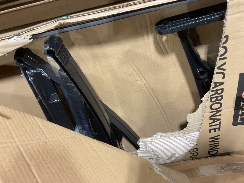 Photo 1 of **SELLING FOR PARTS AS PARTIAL SET. FRAME PARTS ONLY**VIVOHOME Polycarbonate Window Door Awning Canopy Brown with Black Bracket 40 Inch x 120 Inch