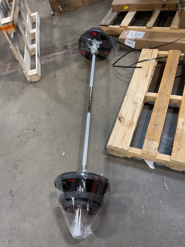 Photo 1 of **DIRTY FROM TRANSPORT.. MISSING CLIPS. **Fitvids Olympic Cast Iron 2-Inch Weight Plates Including 5FT Olympic Barbell Bar & Safely Locks, 100 Pounds Set (85 Lbs Plates + 15 Lbs Barbell Bar), Multiple Packages