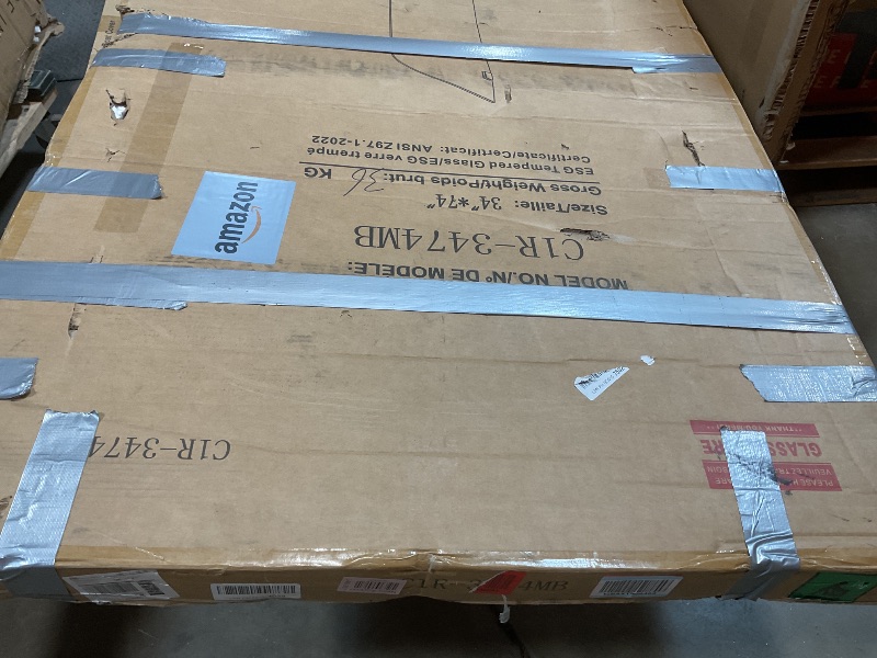 Photo 1 of 34" W ×74" H Shower Glass Panel, Frameless Fixed Glass Shower Panel with Clamps, 5/16"(8mm) Thick Clear Tempered Shower Door, Bathroom Shower Screen in Matte Black