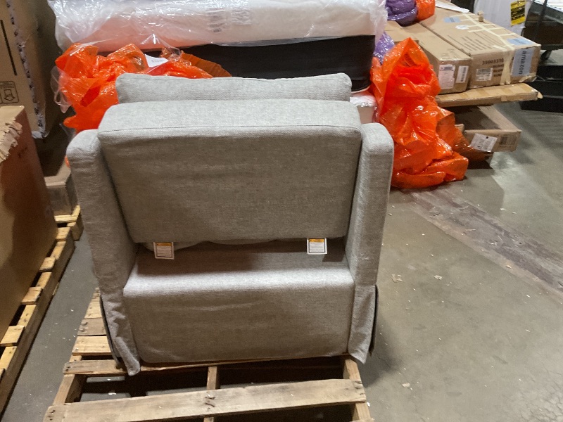 Photo 1 of **DIRTY FROM TRANSPORT **Serta Hawthorne 35" Slipcovered Convertible Accent Chair, Cot Size, Dreamcoil Comfort, Finger Guard Protection, Polyester Tweed Fabric, Linen