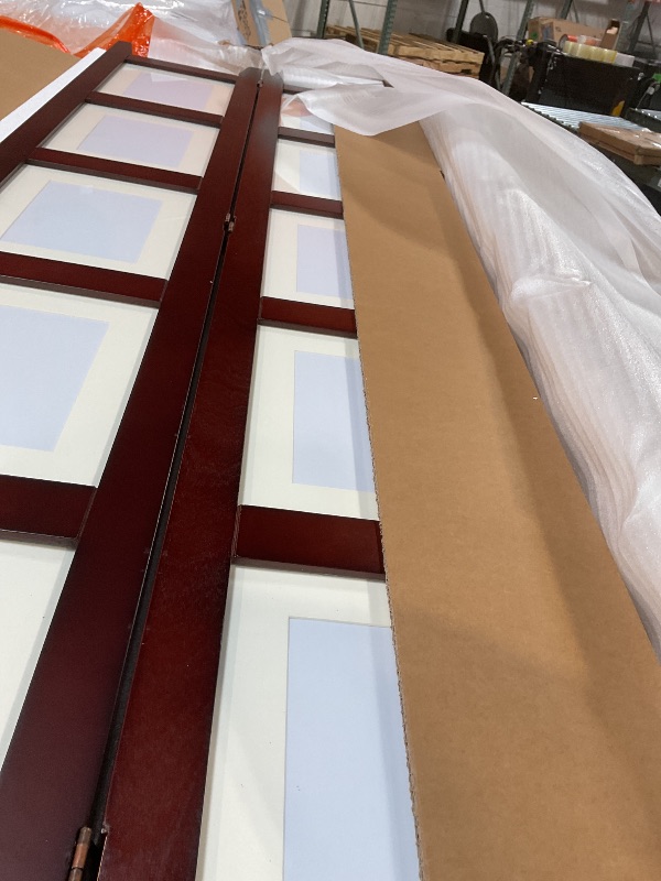 Photo 1 of **ONE GLASS BROKEN**SZQINJI 3 Panel Photo Room Divider Screen, Solid Wood Divider for Room Separation for 8x10 Picture Frame Without Mat for 5x7 Photo with Mat, Walnut