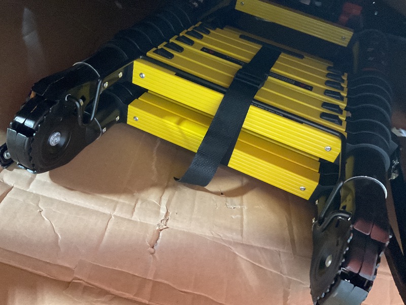 Photo 1 of **SELLING For parts AS PARTIAL SET. ONE SIDE BRACKET LOOSE/BROKEN**SINMEIRUN 16.5 FT Telescoping A Frame Ladder, 8 Step, ANSI Certified, Type I Heavy Duty, 330lbs Max Capacity, Aluminum Extension Ladder for Home, Roof, RV; Yellow