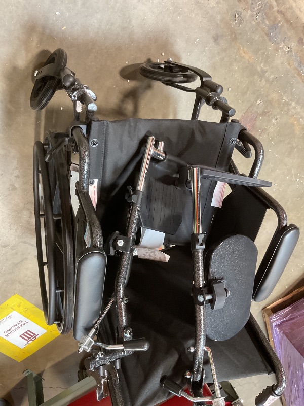 Photo 1 of **DIRT FROM TRANSPORT **Medline Comfortable Folding Wheelchair with Swing-Back, Desk-Length Arms & Elevating Footrests, 20”W x 16”D Seat