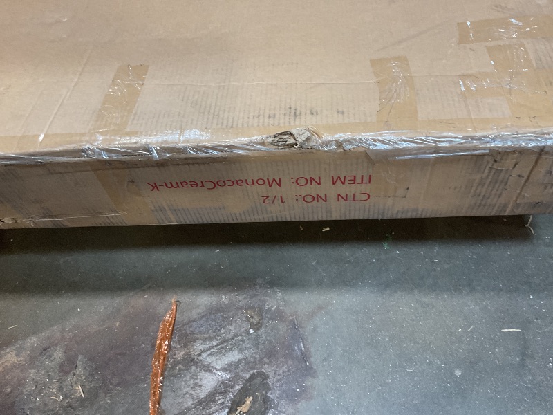 Photo 1 of **2 BOXES. WILL NEED A TRUCK FOR PICKUP. ONE PIECE OF WOOD IS CHIPPED****Meridian Furniture MonacoCream-K Monaco Collection Modern | Contemporary Boucle Fabric Upholstered King Bed with Solid Wood Natural Wire Brush Finish, 81.5" W x 87.5" D x 52" H, Crea