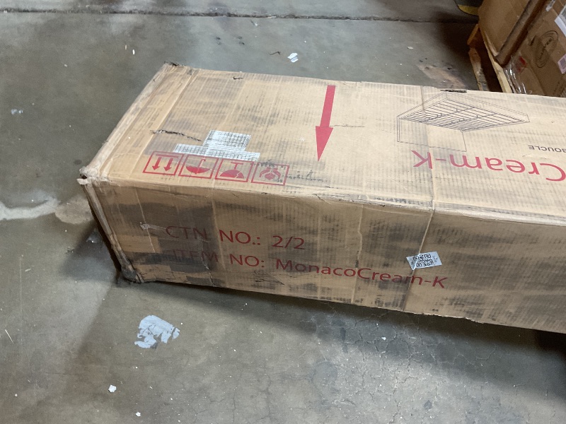 Photo 1 of **2 BOXES. WILL NEED A TRUCK FOR PICKUP. ONE PIECE OF WOOD IS CHIPPED****Meridian Furniture MonacoCream-K Monaco Collection Modern | Contemporary Boucle Fabric Upholstered King Bed with Solid Wood Natural Wire Brush Finish, 81.5" W x 87.5" D x 52" H, Crea