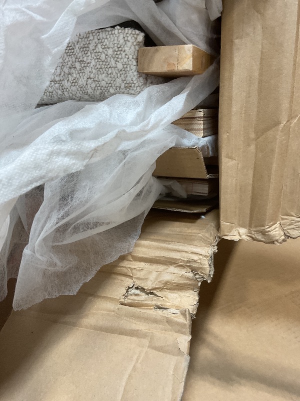 Photo 1 of **2 BOXES. WILL NEED A TRUCK FOR PICKUP. ONE PIECE OF WOOD IS CHIPPED****Meridian Furniture MonacoCream-K Monaco Collection Modern | Contemporary Boucle Fabric Upholstered King Bed with Solid Wood Natural Wire Brush Finish, 81.5" W x 87.5" D x 52" H, Crea