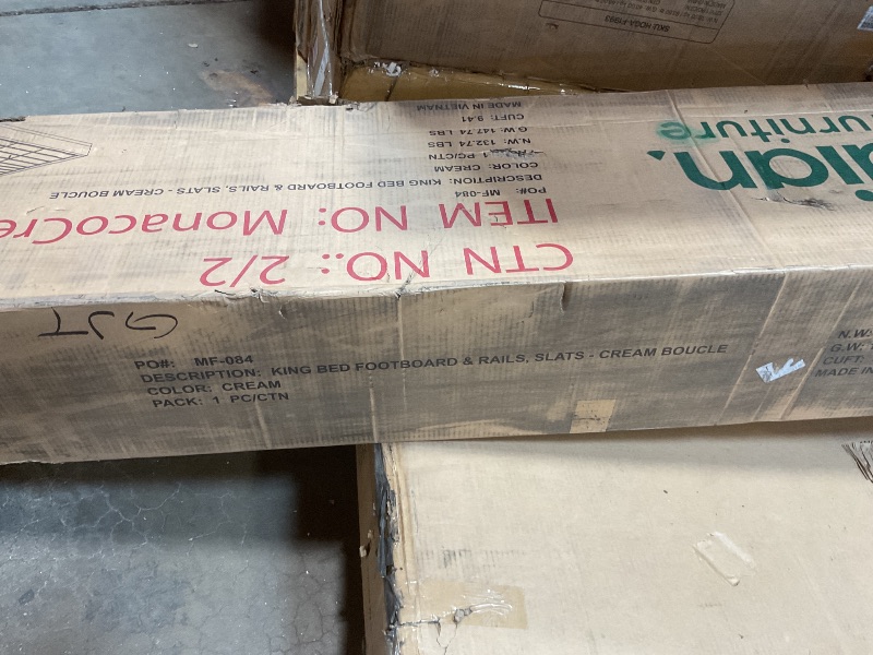Photo 1 of **2 BOXES. WILL NEED A TRUCK FOR PICKUP. ONE PIECE OF WOOD IS CHIPPED****Meridian Furniture MonacoCream-K Monaco Collection Modern | Contemporary Boucle Fabric Upholstered King Bed with Solid Wood Natural Wire Brush Finish, 81.5" W x 87.5" D x 52" H, Crea