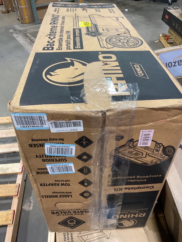 Photo 1 of **HANDLE IS SCUFFED**Camco Rhino 36-Gallon Camper/RV Tote Tank - Features Large Heavy-Duty No-Flat Wheels & Built-In Gate Valve - Removable Steel Tow Adapter, 3’ Sewer Hose & More RV Accessories (39006)