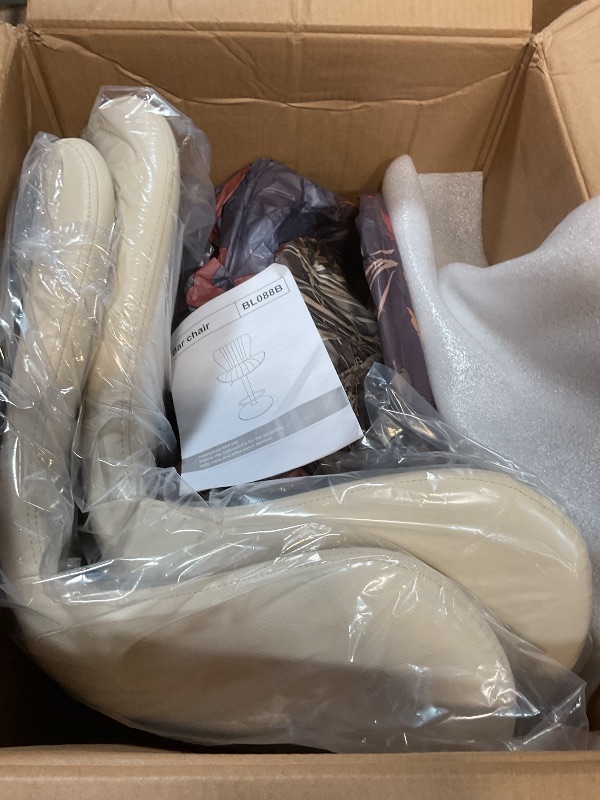 Photo 1 of **2 Boxes**Shintenchi Bar Stools Set of 4 Modern Swivel Bar Chairs, Counter Height Faux Leather Metal Barstools, Upholstered Island Chairs with Back and Footrest, Beige