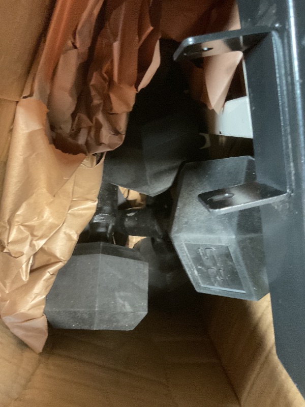 Photo 1 of **SELLING FOR PARTS. TRANSPORT SCUFFS. MING HALF OF RACK AND HALF OF WEIGHTS.**CAP Barbell 150 LB Black Handle Coated Hex Dumbbell Set with Vertical White Rack