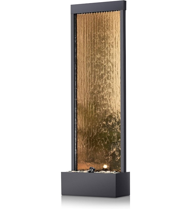 Photo 1 of **STONES AND FOUNTAIN BASE MISSING** Alpine Corporation MLT100 Mirror Waterfall Fountain with Stones & Lights - Zen Indoor/Outdoor Decor for Office, Living Room, Patio, Entryway - 72 Inches - Modern Wall-Mounted Water Feature (Bronze)