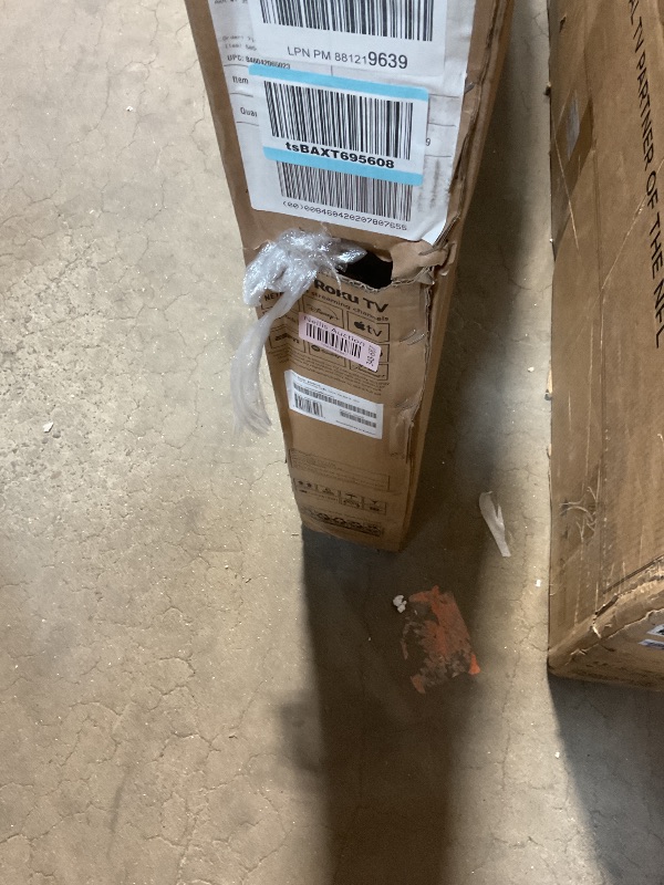 Photo 1 of **MAJOR DAMAGE TO SCREEN. SELLING FOR PARTS. MISSING REMOTE **TCL 50-Inch Class S4 4K LED Smart TV with Roku TV (50S450R, 2023 - Model), Dolby Vision, HDR, Dolby Atmos, Works with Alexa, Google Assistant and Apple HomeKit Compatibility, Streaming UHD Tele