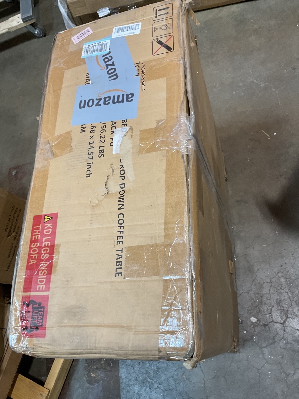 Photo 1 of **MINOR CORNER DAMAGE. TEAR ON BOTTOM**Shintenchi Futon Sofa Bed, Leather Foldable Couch, Reclining Sleeper w/Removable Armrests, Upholstered Loveseat w/Folding Cup Holders for Home, Office, Black