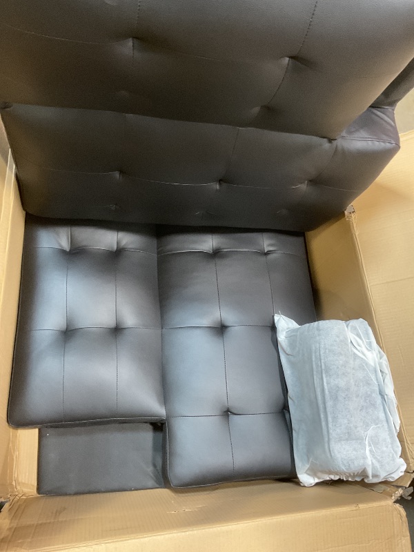 Photo 1 of **MINOR CORNER DAMAGE. TEAR ON BOTTOM**Shintenchi Futon Sofa Bed, Leather Foldable Couch, Reclining Sleeper w/Removable Armrests, Upholstered Loveseat w/Folding Cup Holders for Home, Office, Black
