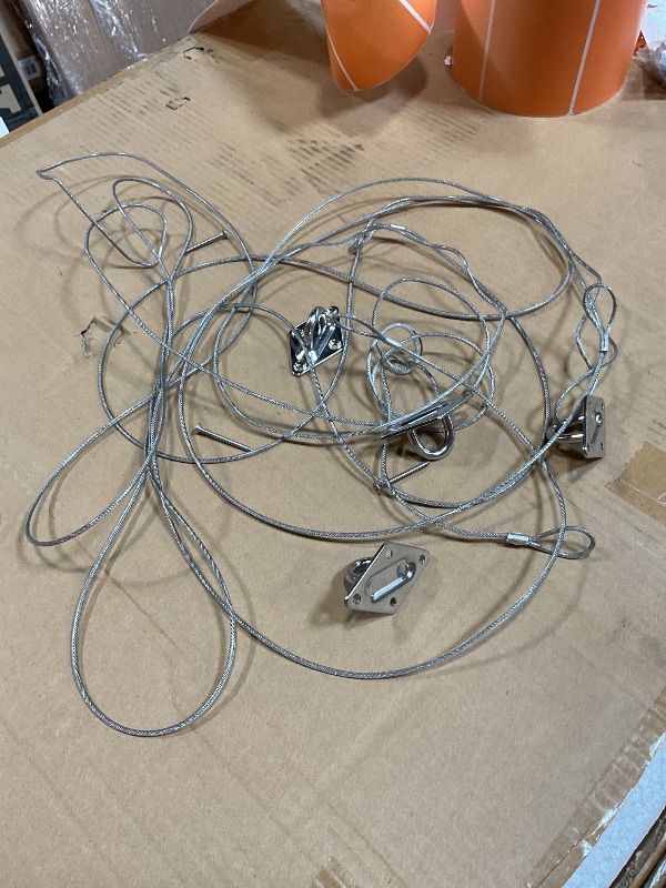Photo 1 of **SELLING FOR PARTS AS PARTIAL SET **COOLYARD Shade Sail Hardware Kit with Cable Wire Rope,48 Ft (12Ftx4) Vinyl Coated Aircraft Cable,6 Inch Hanging Kit for Outdoor Curtain String Light Sun Shade Sails Installation