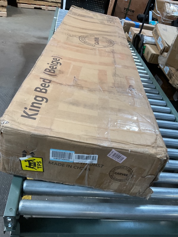 Photo 1 of **MINOR WEAR USE. CAT HAIR OR FIBERS ALL OVER**GarveeHome King Size Upholstered Platform Bed Frame with Storage Drawers, Corduroy Wingback with Tufted Headboard and Footboard, No Box Spring Needed, Easy Assembly, Cream White