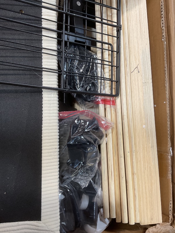 Photo 1 of **MINOR WEAR USE. CAT HAIR OR FIBERS ALL OVER**GarveeHome King Size Upholstered Platform Bed Frame with Storage Drawers, Corduroy Wingback with Tufted Headboard and Footboard, No Box Spring Needed, Easy Assembly, Cream White