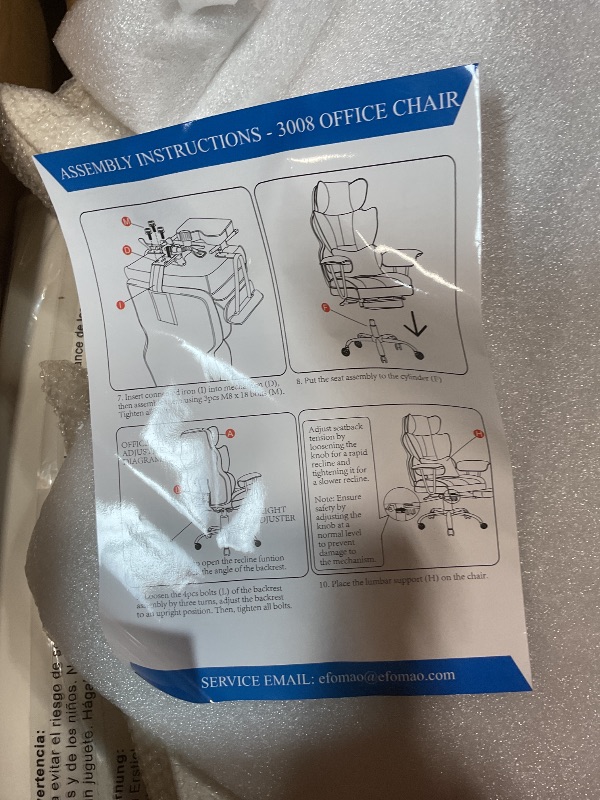 Photo 1 of **MAJOR DAMAGE TO SEEMS LIKE POSSIBLY THE LEFT ARM REST HAS MATERIAL TEAR** Efomao Big and Tall Office Chair 400lbs – High Back PU Leather Executive Chair with Lumbar Support, Footrest, Swivel Base, Padded Armrests, and Rolling Wheels for Home Office, Whi