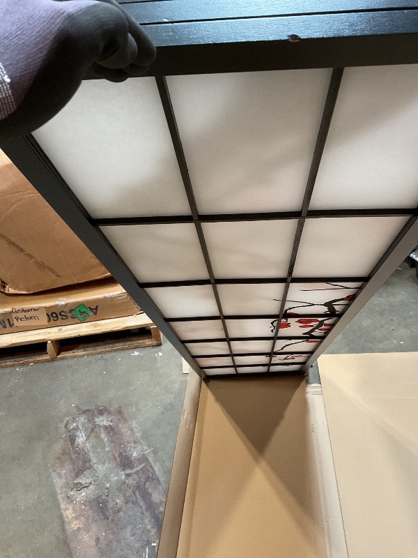 Photo 1 of **DENT DAMAGE **Roundhill Furniture Black Japanese 4-Panel Screen Room Divider, Plum Blossom