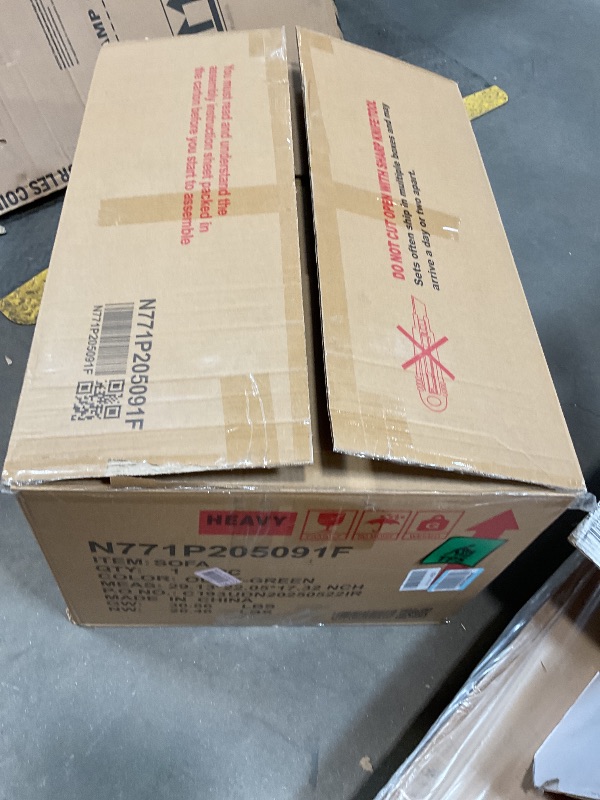 Photo 1 of **2 CUSHION PARTS ONLY. ONE BOX OF TWO**Christopher Knight Home Almab 82 Inches Sofa Couch, Cozy Boucle Upholstered 3-Seater Sofa, Wood Frame Couch, Comfy Couches for Living Room and Office, Modern Soft Plush Sofa, Olive Green