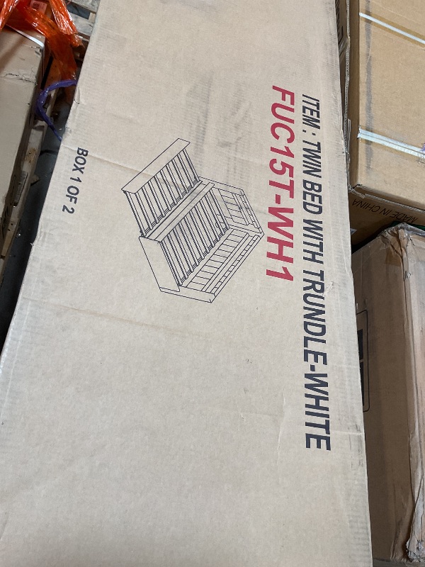 Photo 1 of **SELLING FOR PARTS AS PARTIAL SET. ONE BOX OF TWO**LINKHOO Corner Twin Platform Bed Frame with Trudle and Bookcase Storage,Twin Upholstered Daybed with Led Light and USB Ports for Living Room,Bedroom,Guest Room,White