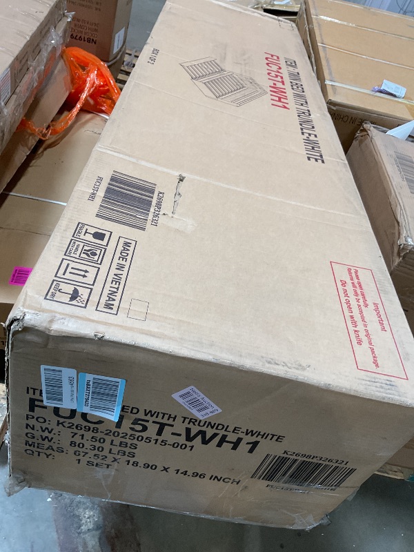 Photo 1 of **SELLING FOR PARTS AS PARTIAL SET. ONE BOX OF TWO**LINKHOO Corner Twin Platform Bed Frame with Trudle and Bookcase Storage,Twin Upholstered Daybed with Led Light and USB Ports for Living Room,Bedroom,Guest Room,White