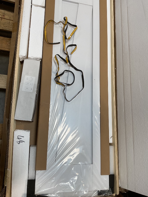 Photo 1 of **DAMAGED RUBBER SEAL**56" x 84" Bifold Sliding Barn Door, K Shaped Panel with Sliding Hardware Kit Set, Finished Closet Door Slab, 5.33FT Track for 4 Doors, MDF, White