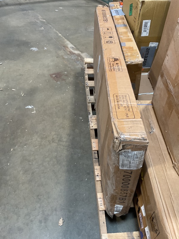 Photo 1 of **SCRATCHED**Feonase Full Size Metal Bed Frame, Heavy-Duty Platform Bed Frame with Linen Upholstered Headboard, 12" Storage Space, Steel Slats Support, No Box Spring Needed, Gray