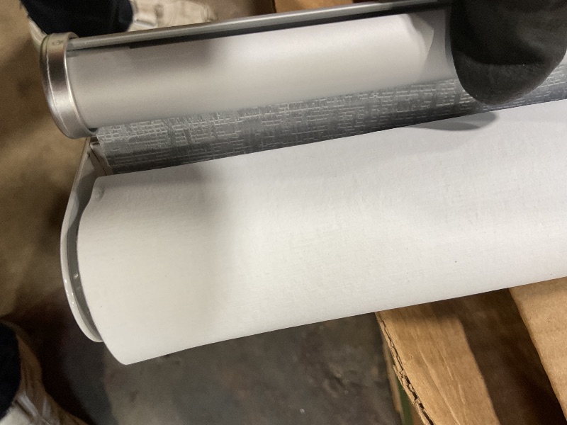 Photo 1 of **MISSING INSTALLATION HARDWARE**ChrisDowa Cordless 100% Blackout Roller Shade, with Striped Jacquard, Thermal Insulated, UV Protection Fabric, Total Blackout Blinds for Window, French Doors, Home and Office. Light Grey, 43"W x 72"H
