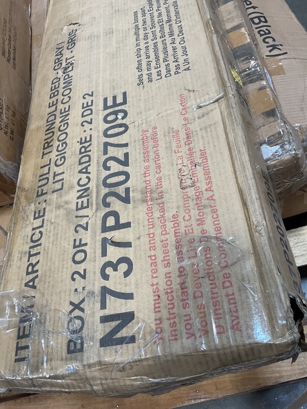 Photo 1 of **SELLING FOR PARTS AS PARTIAL SET. ONE BOX OF TWO. MINOR CORNER BEND DAMAGE **ATY Upholstered Twin Size Platform Bed with Trundle,Solid Wood Bedframe w/Wood Slat Support & Stylish Headboard,Space Saving Design & No Box Spring Needed, Gray