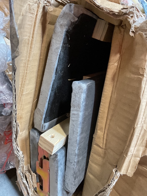 Photo 1 of **SELLING FOR PARTS AS PARTIAL SET. ONE BOX OF TWO. MINOR CORNER BEND DAMAGE **ATY Upholstered Twin Size Platform Bed with Trundle,Solid Wood Bedframe w/Wood Slat Support & Stylish Headboard,Space Saving Design & No Box Spring Needed, Gray