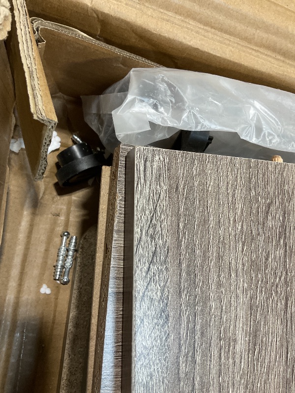 Photo 1 of **MINOR DAMAGE TO CORNERS **Furinno JAYA Large Entertainment Stand for TV Up to 55 Inch, French Oak Grey/Black