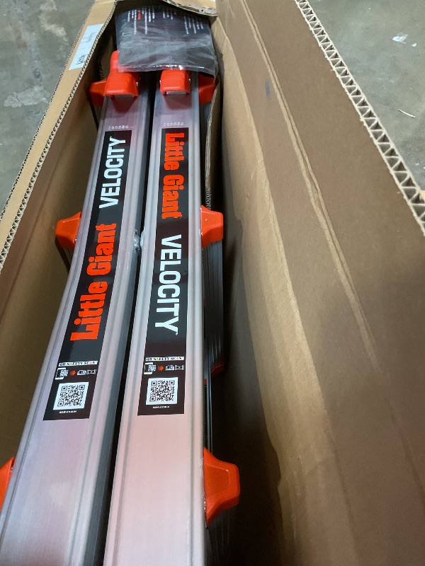Photo 1 of **FRAME SLIGHTLY BENT**Little Giant Ladders Velocity 26-Ft Folding Multi-Position Ladder, Aluminum, 300 lb Load Capacity, Type 1A Extra Heavy Duty, 26-Ft Reach, with Ratchet Levelers and Wheels (15426-801)