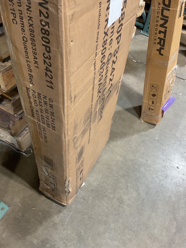 Photo 1 of **POSSIBLY PARTIAL SET BOX 1 OF 2/ MISSING ASSEMBLY PARTS** KEIKI Queen Size Metal Loft Bed Frame with Convertible Staircase, Built-in Storage Shelves and Wardrobe, Loft Bed with Solid Slats, Guardrail, No Box Spring Required, Easy Assembly, for Bedroom,