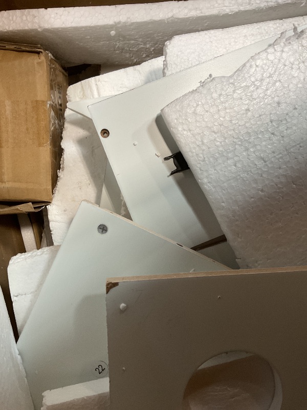 Photo 1 of **SELLING FOR PARTS AS PARTIAL SET. MISSING MAIN TOP SINK PIECE. TRANSPORT DAMAGE**36 in. Bathroom Vanity with Sink Combo One Cabinet and Three Drawers Solid Wood and MDF Board in White