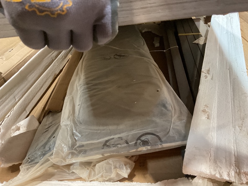 Photo 1 of **MINOR DAMAGE TO TABLE LIP AND CORNER**3 PSC Dining Table Set with 2 Upholstered Benches and 1 Table for 4, 44" Small Space Breakfast Nook Set, Kitchen Table with Tufted Upholstered Seats, Rustic Wood & Metal Frame, Easy Assembly