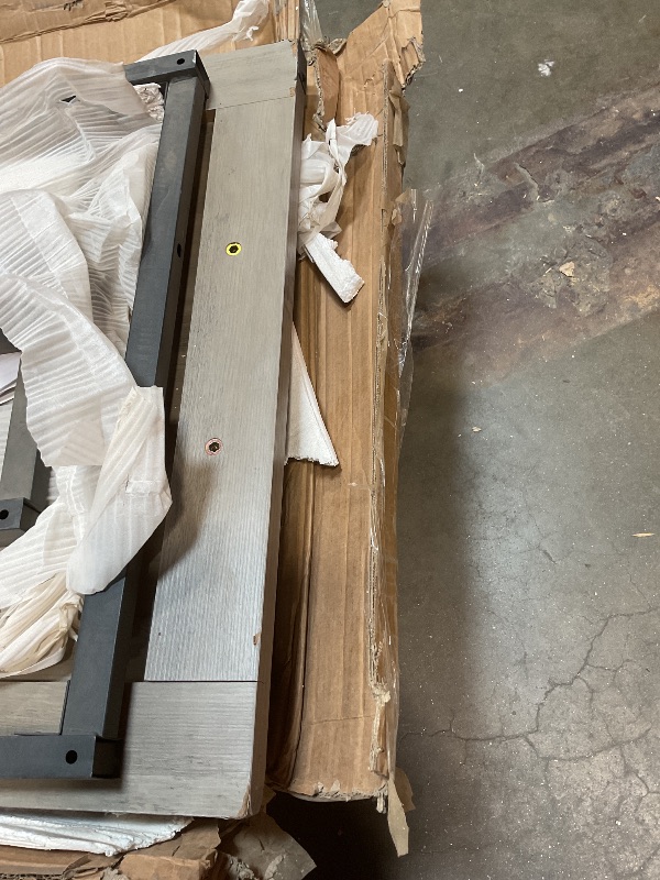 Photo 1 of **MINOR DAMAGE TO TABLE LIP AND CORNER**3 PSC Dining Table Set with 2 Upholstered Benches and 1 Table for 4, 44" Small Space Breakfast Nook Set, Kitchen Table with Tufted Upholstered Seats, Rustic Wood & Metal Frame, Easy Assembly