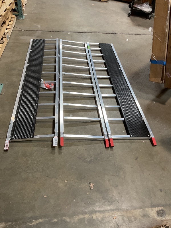 Photo 1 of **SELLING FOR PARTS AS PARTIAL SET. DAMAGED SUPPORT BEAM**VEVOR Snowmobile Loading Ramp 85" x 54" Aluminum Foldable Ramps, 1500 LBS Capacity Loading Ramps for Motorcycle/Dirt Bike/Trailer/ATV/UTV/Garden Tractor/Lawn Mower