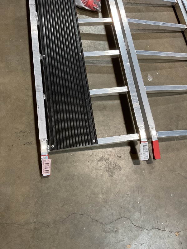Photo 1 of **SELLING FOR PARTS AS PARTIAL SET. DAMAGED SUPPORT BEAM**VEVOR Snowmobile Loading Ramp 85" x 54" Aluminum Foldable Ramps, 1500 LBS Capacity Loading Ramps for Motorcycle/Dirt Bike/Trailer/ATV/UTV/Garden Tractor/Lawn Mower