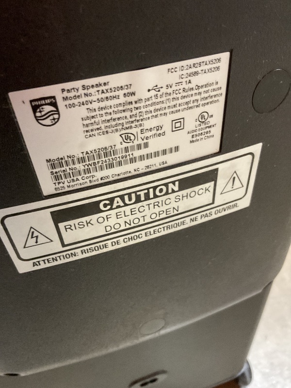 Photo 1 of **MISSING POWER CORD. MINOR USE WEAR**Philips X5206 bluetooth party speaker