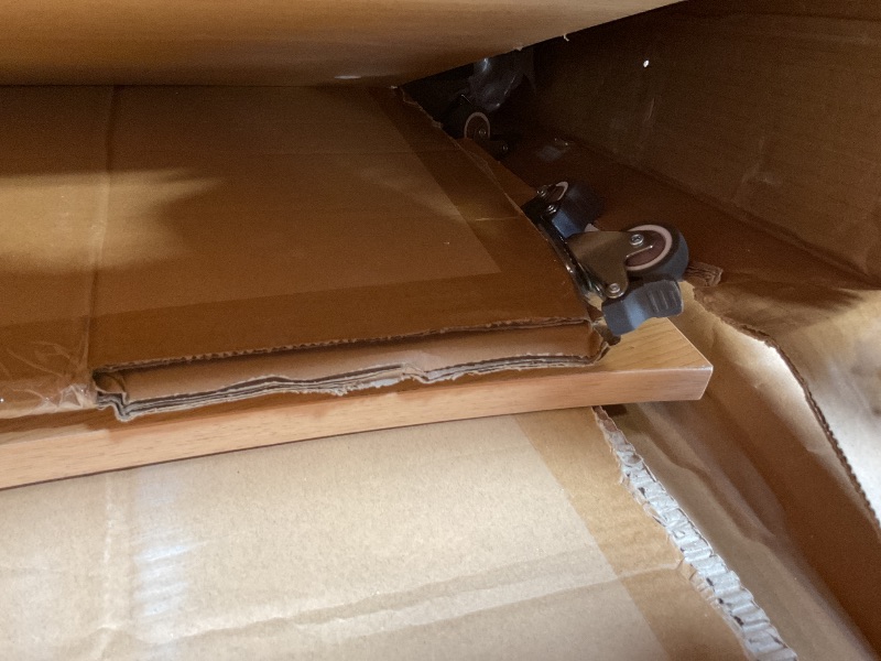 Photo 1 of **MISSING HARDWARE**Xibolai Mobile Wooden Podium Stand with Wheels Lectern Oak Color 16MM Wood Board Elegant Design Wooden Pulpit for Churches Seminars and Schools