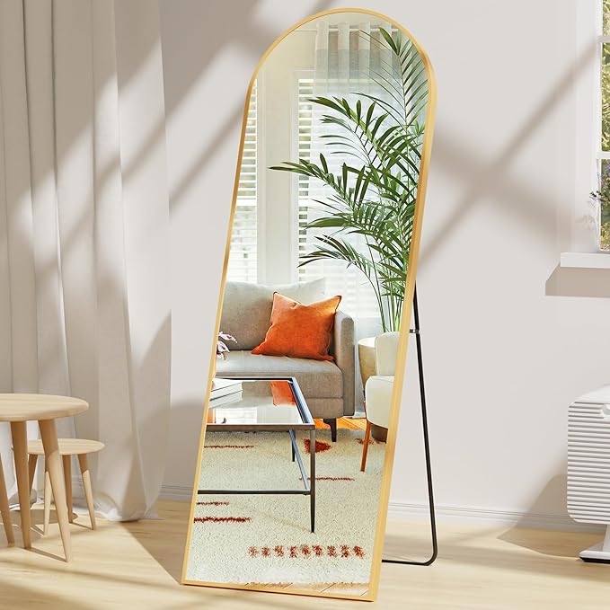 Photo 1 of 21×64 Floor Mirror Full Length Wall Standing Leaning or Mounted, Gold Arched Full Body Mirror with Aluminum Alloy Frame for Bedroom Bathroom Hallway