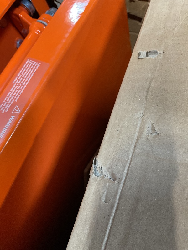 Photo 1 of **MINOR USE WEAR. COVER IS BENT**VEVOR Hydraulic Lift Table Cart, 330lbs Load Capacity 50 Inch Lifting Height, Manual Single Scissor Lift Table with Non-Slip Pad and 4 Wheels, Hydraulic Scissor Cart for Material Handling, Orange