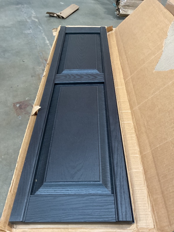 Photo 1 of **MISSING INSTALLATION HARDWARE**Ekena Millwork Lifetime Vinyl LP2S12X06700BL Standard Two Equal Panel Vinyls, Raised Panel Vinyl Shutters, w/Installation Shutter-Lok's & Matching Screws (Per Pair), 12"W x 67"H, Black